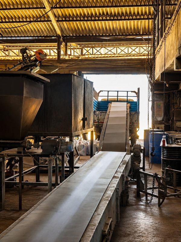Material handling conveyor belt system inside Swastik Sand plant