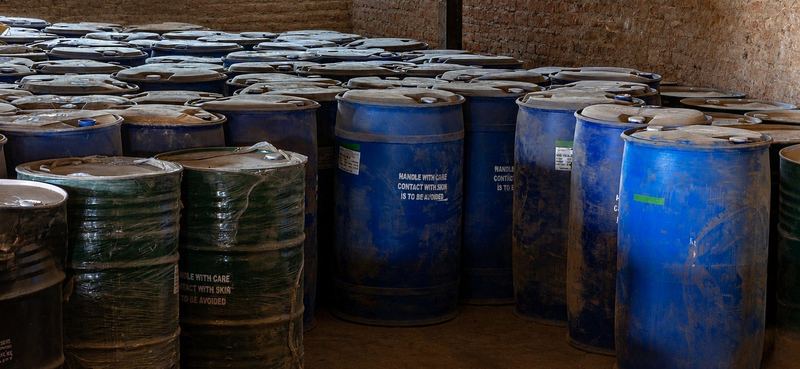 Raw material chemical drum storage at Swastik Sand facility